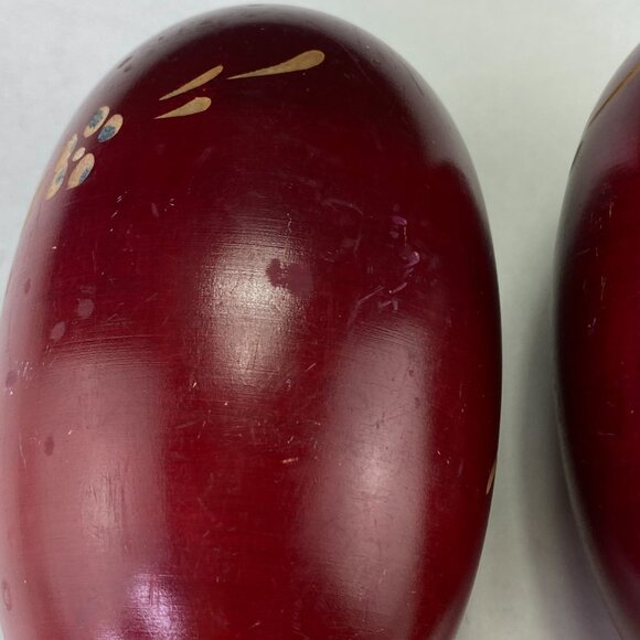 Vintage Red Wood Maracas With Floral Design - Picture 9 of 12